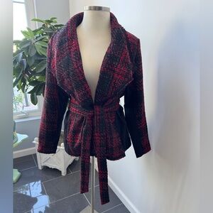 Lane Bryant Black & Red Plaid Belted Jacket
